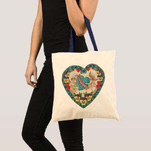 Tote Bag Saint-Valentin antique, anges vintage dans un cœur