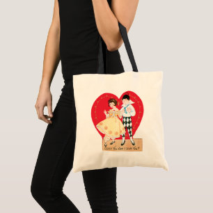 Tote Bag Saint-Valentin Rétro, Arlequin Vintage et Cœur