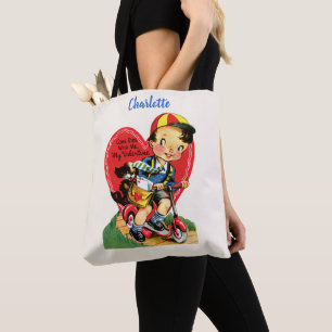 Tote Bag Saint-Valentin Rétro, Garçon Vintage sur un Scoote