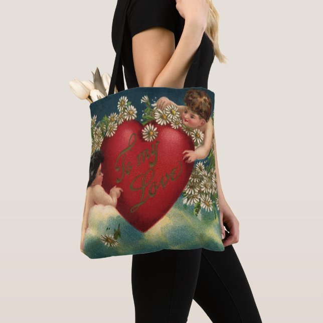 Tote Bag Saint-Valentin vintage chérubins victoriens au par (De près)