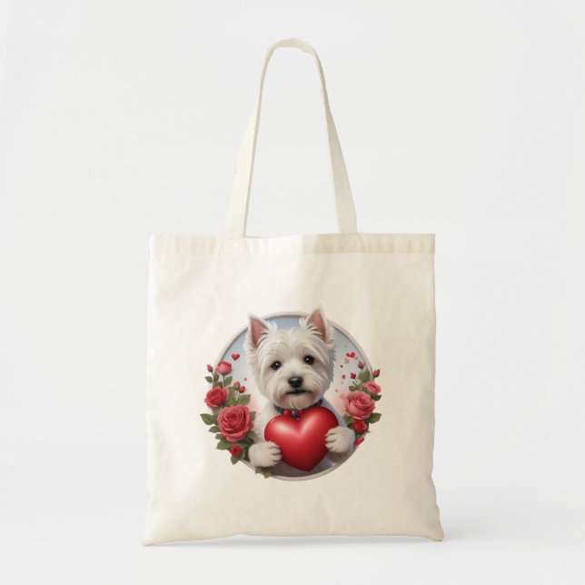 Tote Bag Saint Valentin Westie avec coeur (Devant)