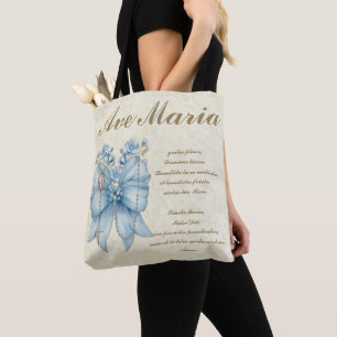 Tote Bag Sainte Mère Sainte Rosaire Bleu Floral