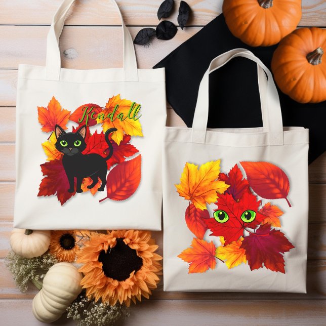 Tote Bag Saison Foliage Chat Noir Personnalisé (Créateur téléchargé)