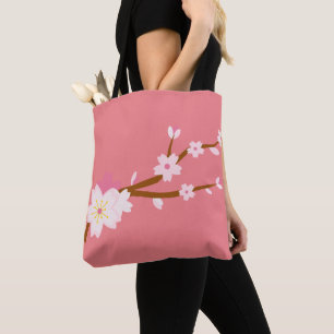 Tote Bag Sakura rouge vif, fleurs de cerisiers japonais