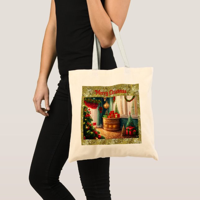 Tote Bag Salle à la décoration festive, Noël traditionnel (Devant (produit))
