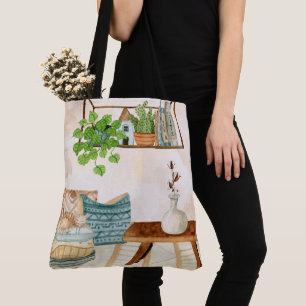 Tote Bag Salon bohème cosy Art aquarelle