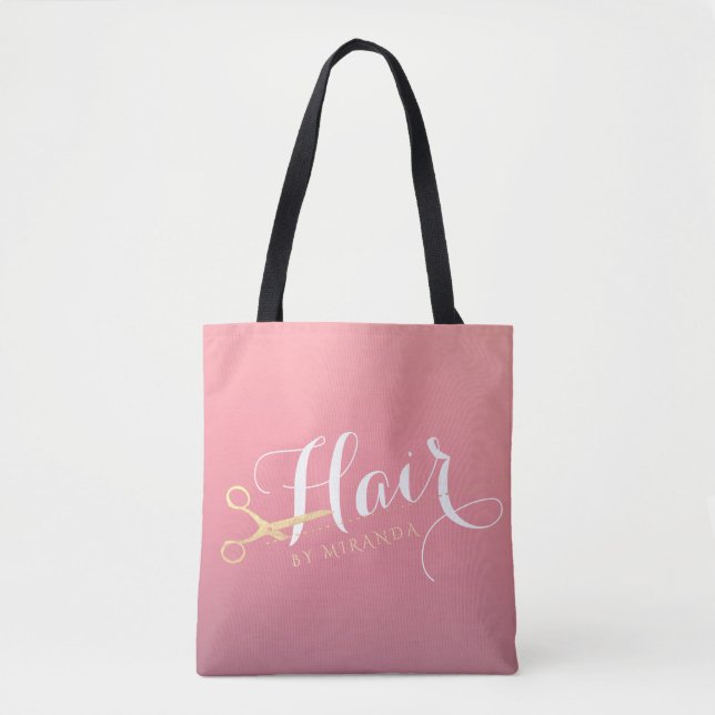 Tote Bag Salon de maquillage moderne ciseaux d'or rose (Devant)