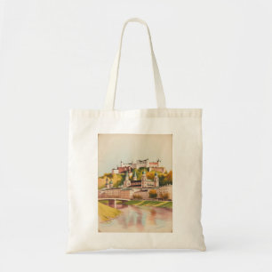 Tote Bag Salzbourg Autriche Voyage Château Aquarelle