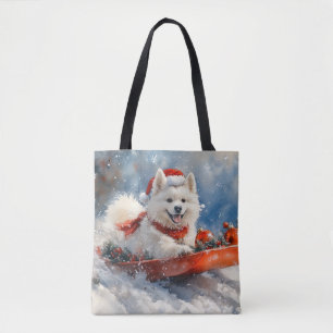 Tote Bag Samoyé Chien dans la boue Laisser il neige Noël