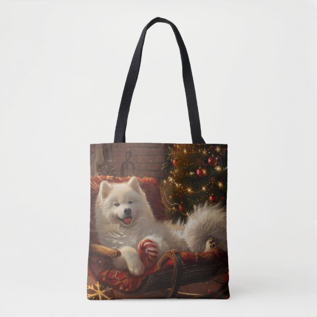 Tote Bag Samoyed Chien Festive de Noël (Devant)