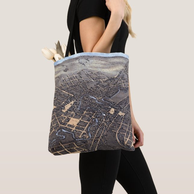 Tote Bag San Antonio, Texas, Antique Aerial City Map, 1873 (De près)
