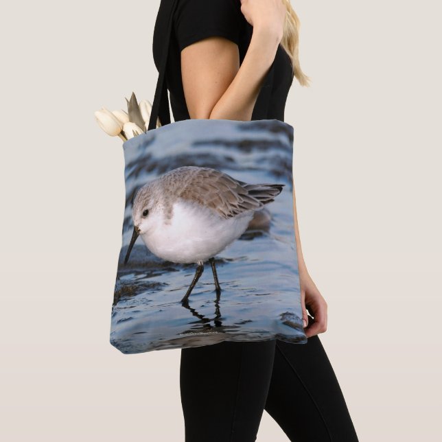 Tote Bag Sanderling se promène sur une plage d'hiver (De près)