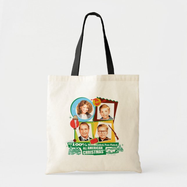 Tote Bag Sanglé Rouge, Deux Fêtes, Tous Noël Américain (Devant)