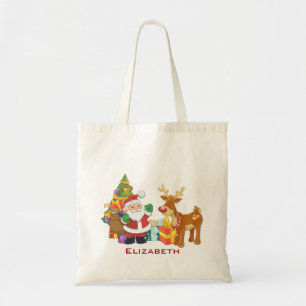 Tote Bag Santa and Reindeer par Christmas Tree with Present