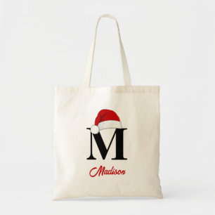 Tote Bag Santa Hat Custom Monogramme Rouge Script Noël