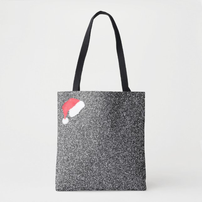 Tote Bag Santa Hat & Silver Moderne Monogramme Fourre-tout (Devant)