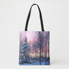 Tote Bag Sapin blanc de cottage ardent de coucher du soleil