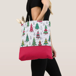 Tote Bag Sapins de Noël Décorés Fantaisistes et Capricieux 