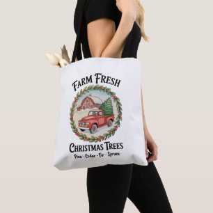 Tote Bag Sapins de Noël frais de la ferme vieux camion roug