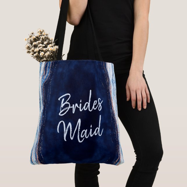 Tote Bag Sapphire Blue Rose Gold Geode Agate Bridesmaid (De près)