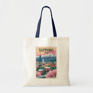 Tote Bag Sapporo Japon Illustration Voyage Art Rétro