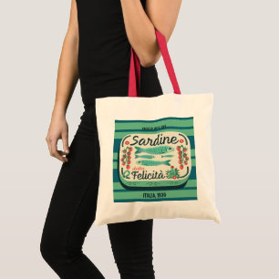 Tote Bag Sardines rayées vintages Bleu et italien Turquoise