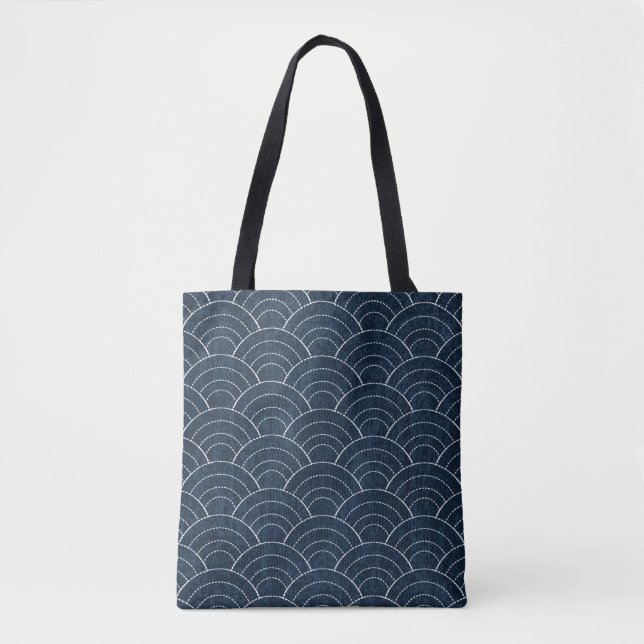 Tote Bag Sashiko sans soudure motif de teinture indigo avec (Devant)