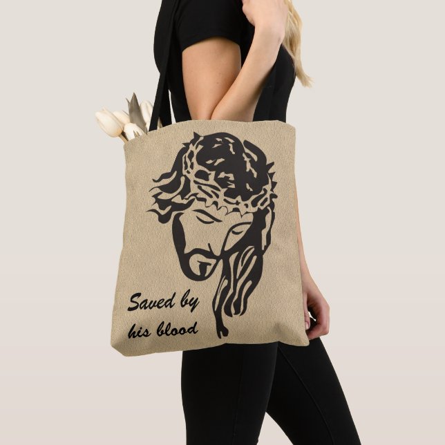 Tote Bag Sauvé par le sang Jésus Couronne d'épines (De près)