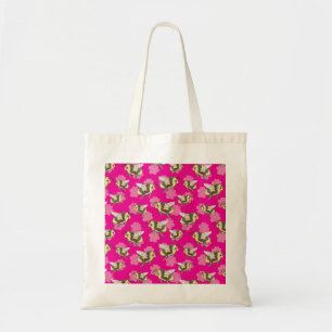 Tote Bag Sauvez les abeilles sur fond floral rose