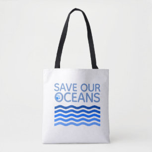 Tote Bag Sauvez nos océans Blue Stylisé Earth Waves