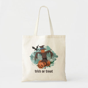 Tote Bag Scarecrow & Citrouille Halloween Tricoter ou Treat