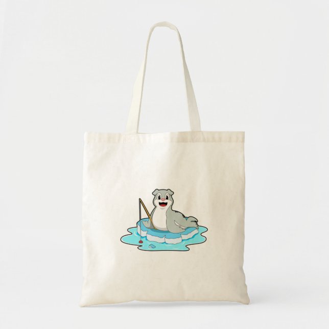 Tote Bag Sceau à la pêche avec canne à pêche (Devant)