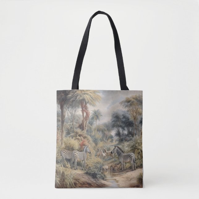 Tote Bag Scène botanique de zèbres dans une oasis (Devant)