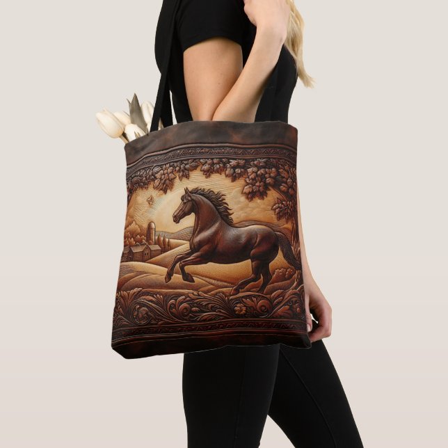 Tote Bag Scène de Ranch Cheval En Cuir (De près)
