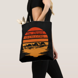 Tote Bag scène du désert avec des chameaux coucher de solei