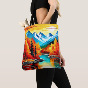 Tote Bag Scène du lac de montagne d'automne