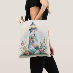Tote Bag Scène florale côtière du phare patchwork