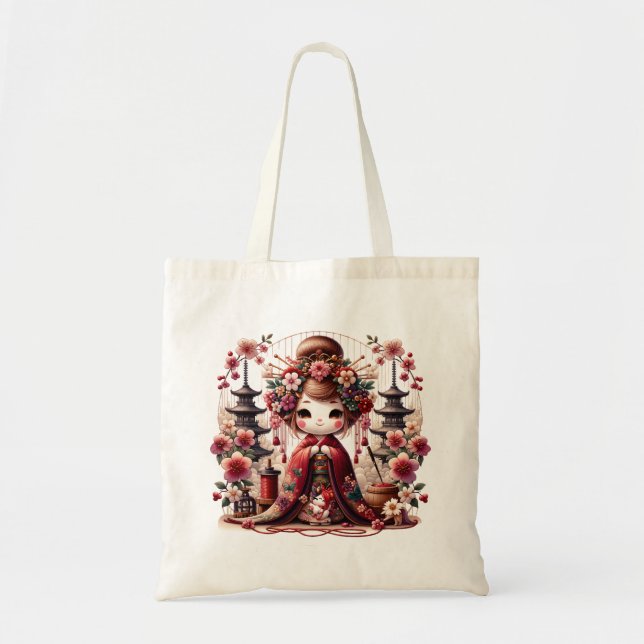 Tote Bag Scène japonaise de Geisha mignonne (Devant)