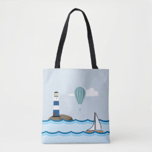 Tote Bag Scène nautique avec le phare et le voilier