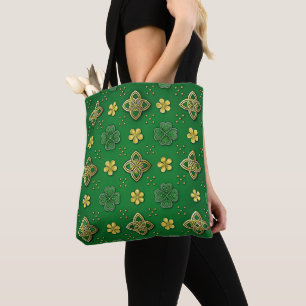 TOTE BAG SCÈNES À THÈME CELTIQUE IRLANDAIS VERT & OR
