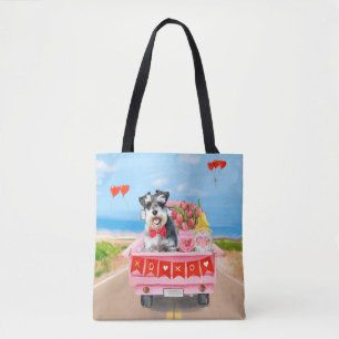 Tote Bag Schnauzer Saint-Valentin Camion Cœurs