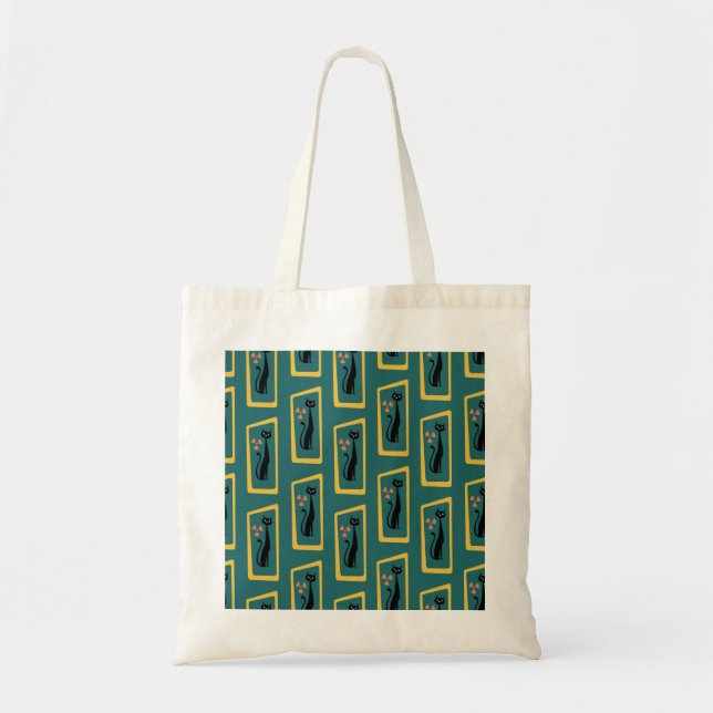 Tote Bag Schrödinger's Cat Mid Century bleu foncé moderne (Devant)