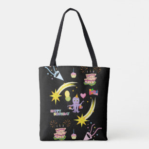 Tote Bag, schwarzer lila Oktopus Alles Gute zum Ge Tasche