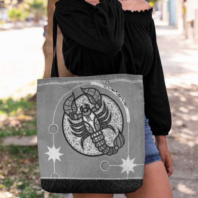 Tote Bag Scorpio signe Zodiac noir et blanc Mandala (Créateur téléchargé)