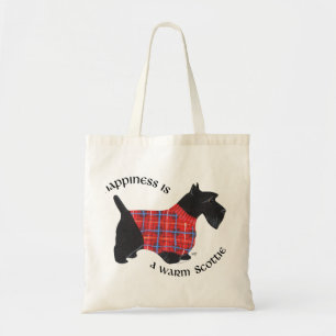 Tote Bag Scottie en pull à carreaux rouge et bleu