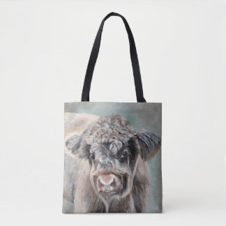 Tote Bag Scottish Highland Cow on Green