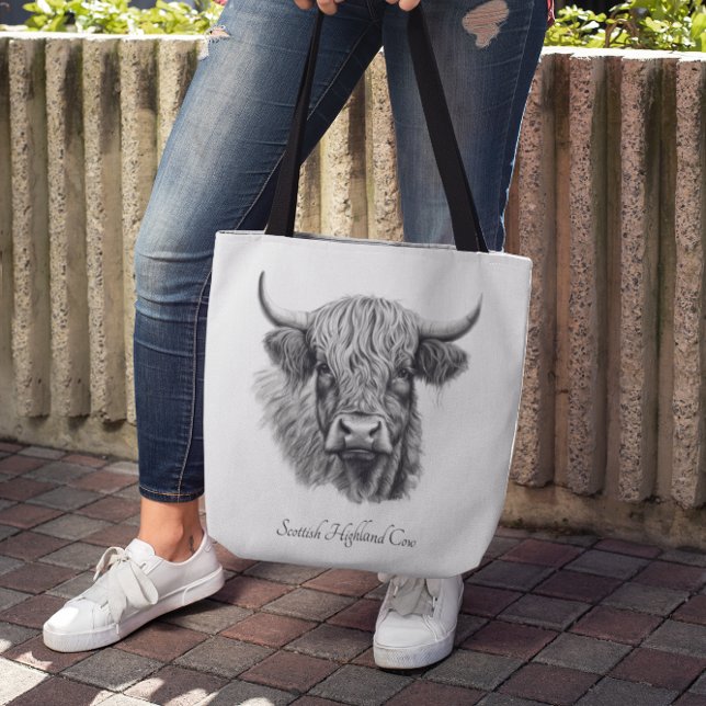 Tote Bag Scottish Highland Cow Sketch personnalisable (Créateur téléchargé)