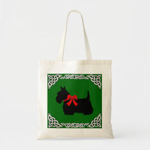 Tote Bag Scottish Terrier noir, tresse blanche, arc