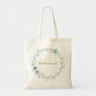 Tote Bag Script d'aquarelle Mariage bleu Rose Bridesmaid