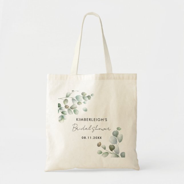 Tote Bag Script de Baby Shower Mariage au feuillage d'eucal (Devant)